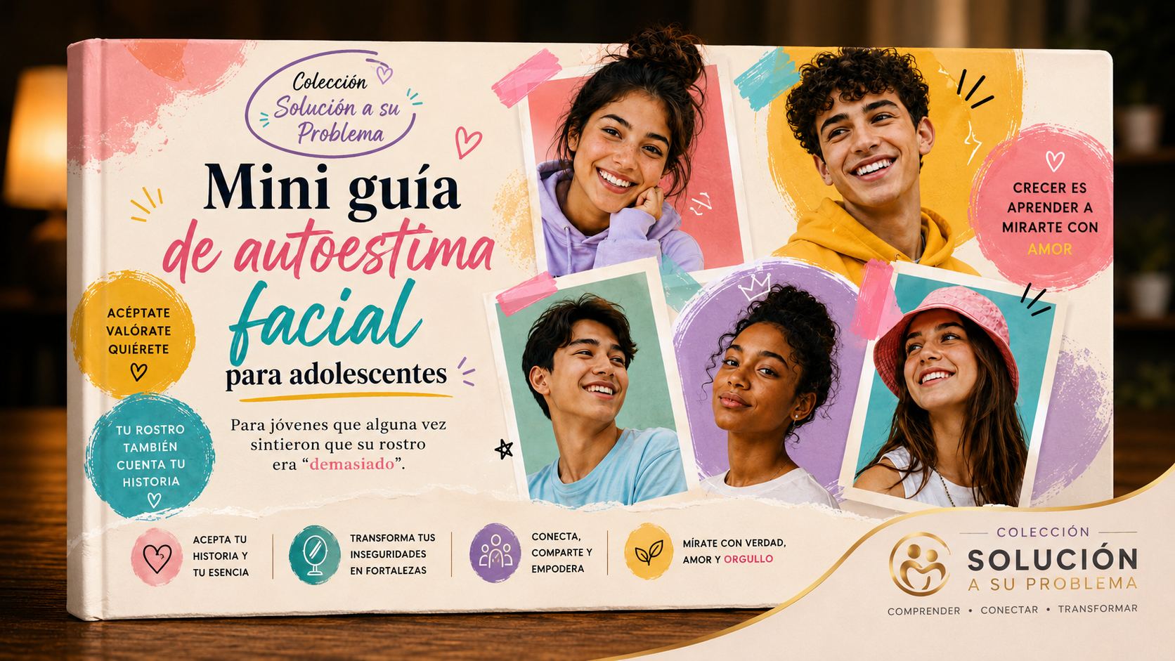 Portada de la Mini Guía de Autoestima Facial para Adolescentes, recurso digital para jóvenes que desean fortalecer su autoestima, aceptación personal y confianza en su imagen.