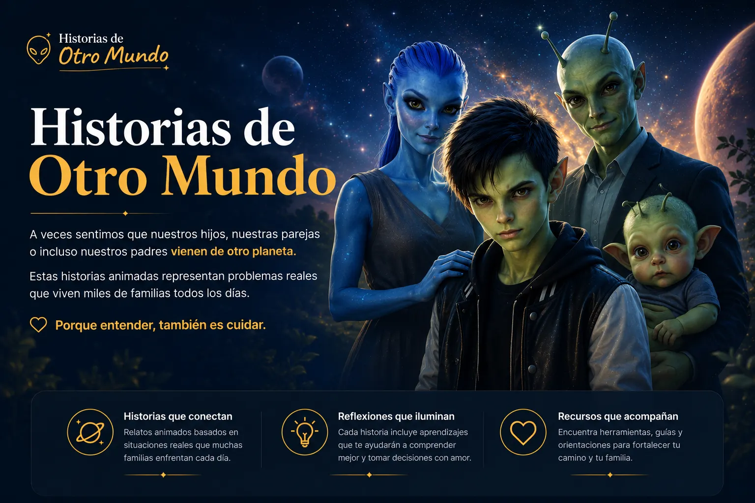 Historias de Otro Mundo, relatos animados inspirados en problemas familiares reales de adolescentes, padres y familias.