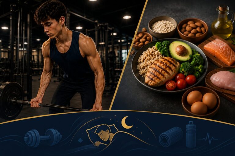 Joven ectomorfo eligiendo alimentos naturales para ganar masa muscular mientras recibe orientación nutricional del Método SASP.